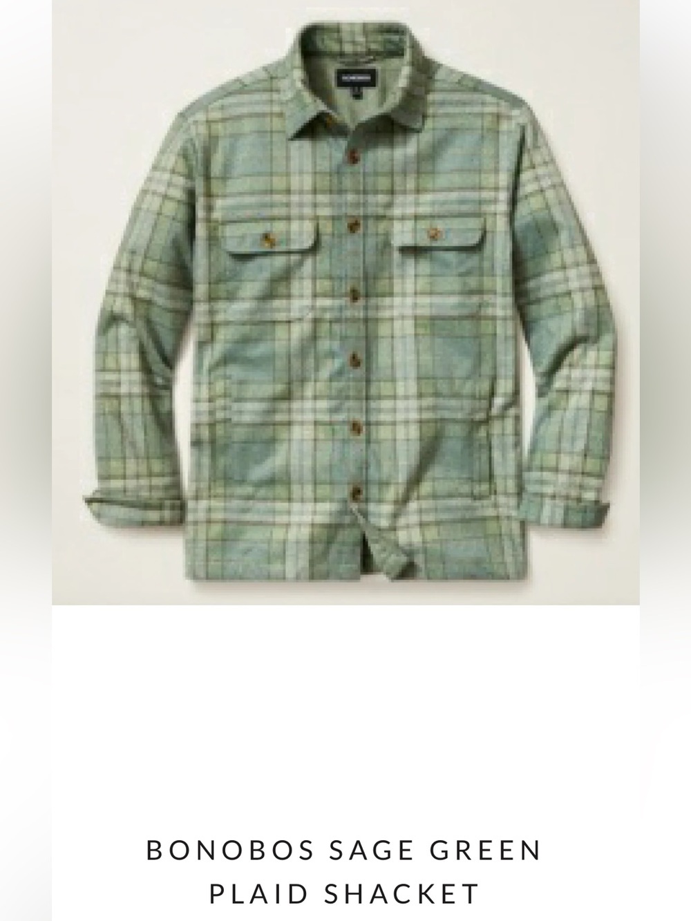 Bonobos Sage Green Flannel Shaquet Mens Size Large Shirt Jacket Streetwear - Picture 7 of 7